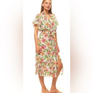 Misa Los Angeles NEW Ranjana floral flutter sleeve midi maxi dress size large